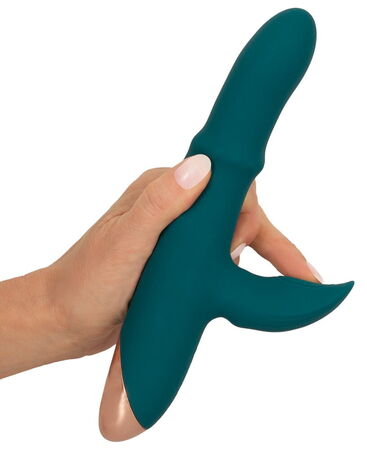 Зеленый вибратор-кролик с подвижным кольцом Thumping Rabbit Vibrator - 22,7 см.